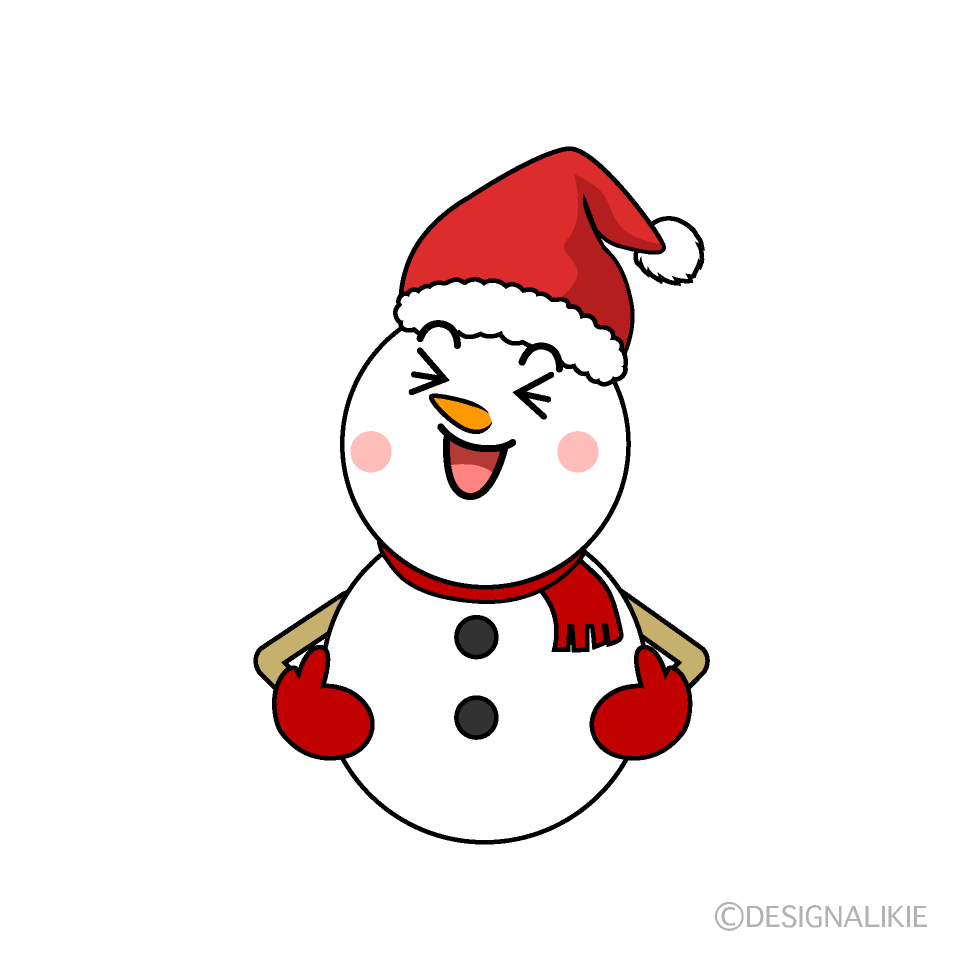 かわいい笑うクリスマス雪だるまのイラスト素材 Illustcute