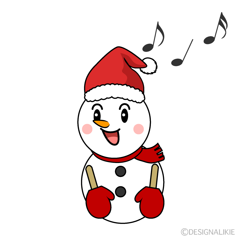 かわいい歌うクリスマス雪だるまのイラスト素材 Illustcute