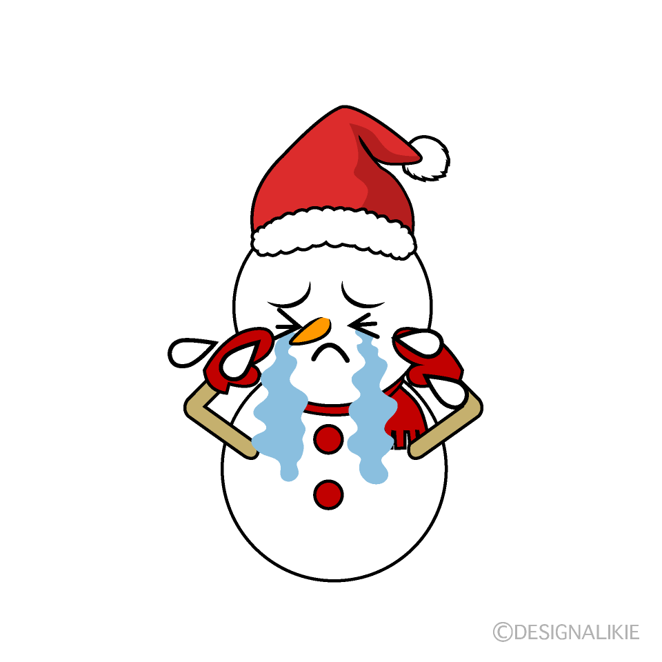 かわいい泣くクリスマス雪だるまイラスト