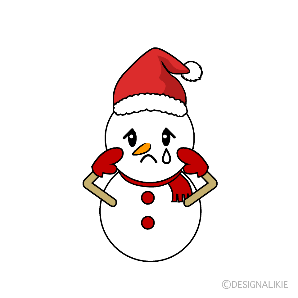 かわいい悲しいクリスマス雪だるまのイラスト素材 Illustcute