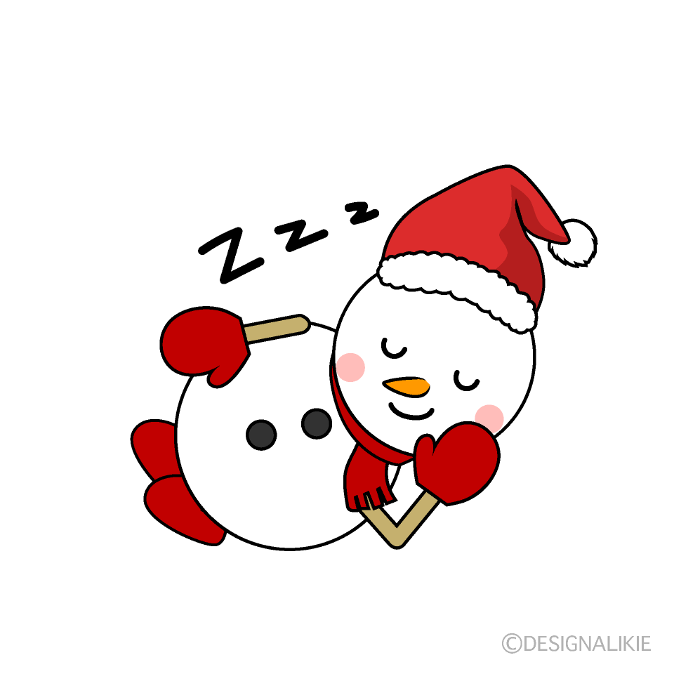 かわいい寝るクリスマス雪だるまイラスト