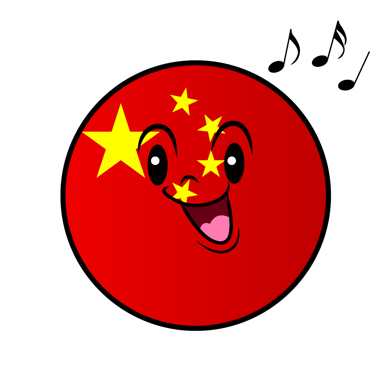歌う中国国旗（丸型）