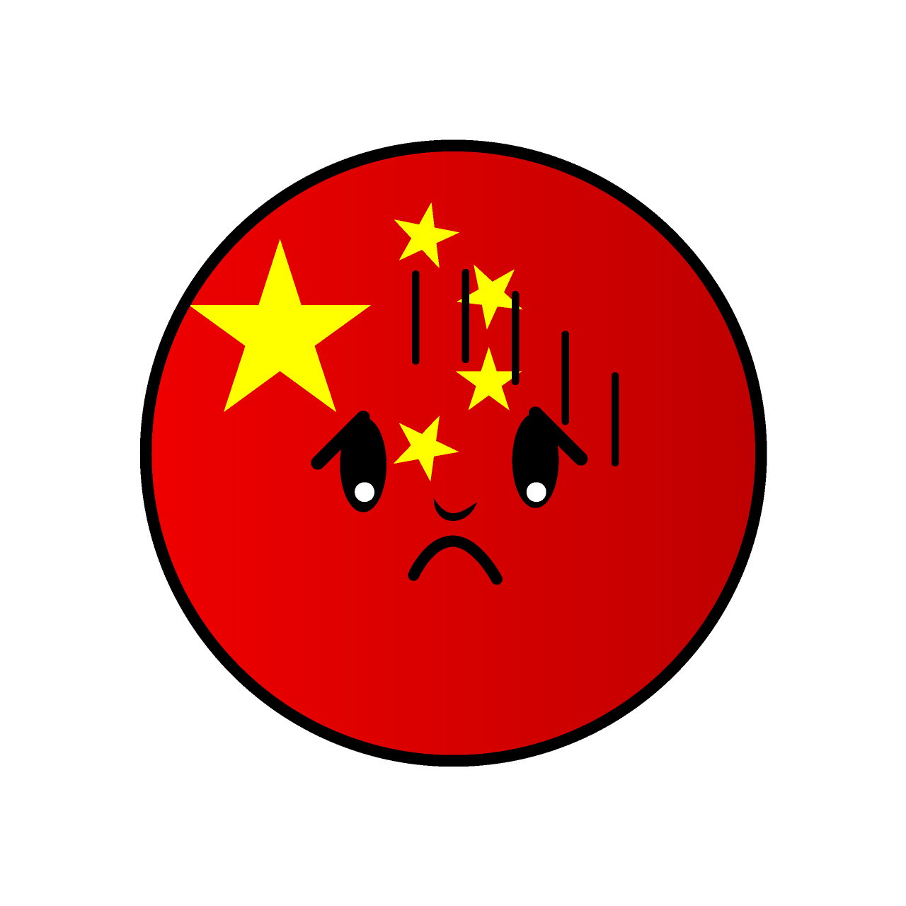 お辞儀する中国国旗（丸型）