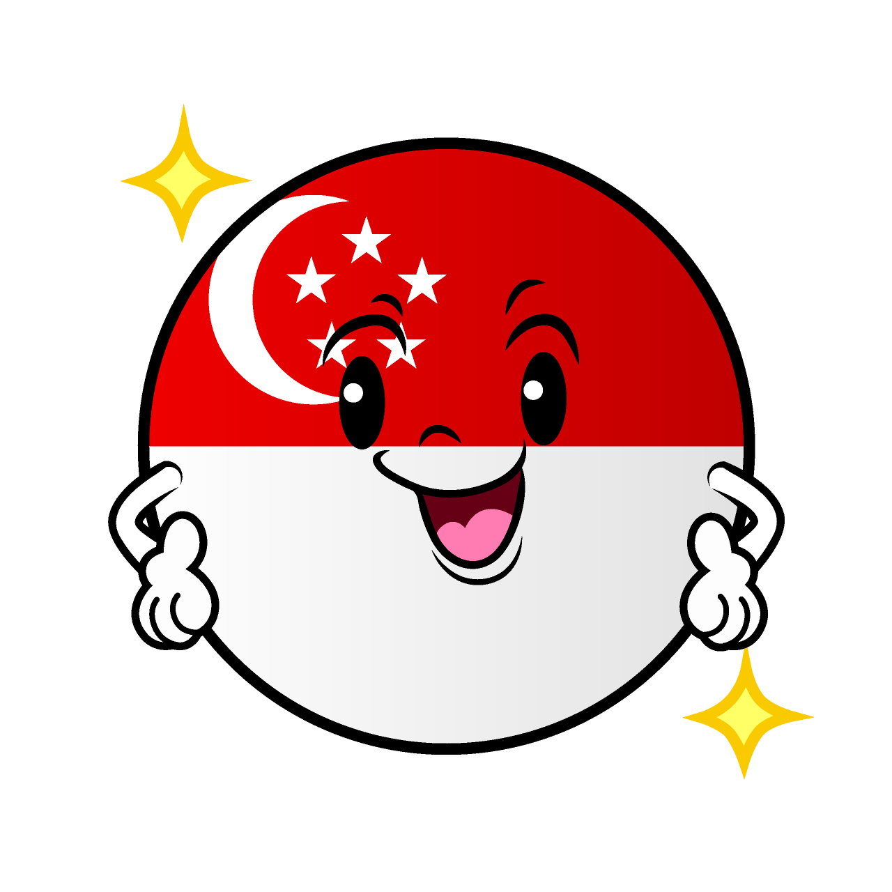 ポーズするシンガポール国旗（丸型）