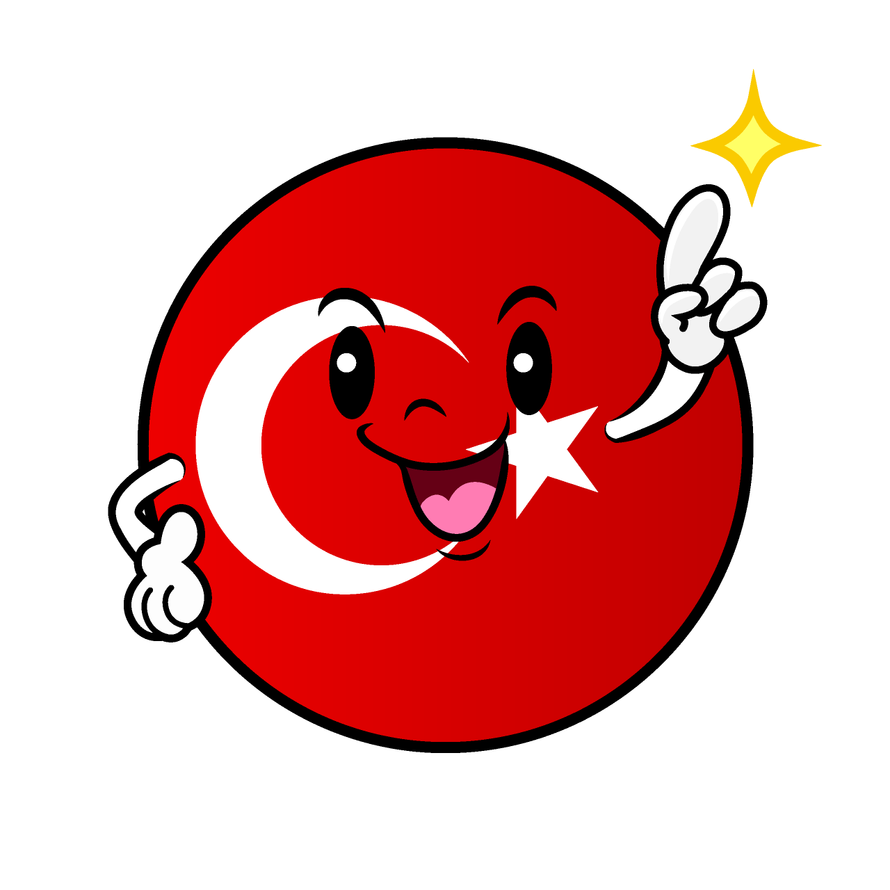 指差しするトルコ国旗（丸型）