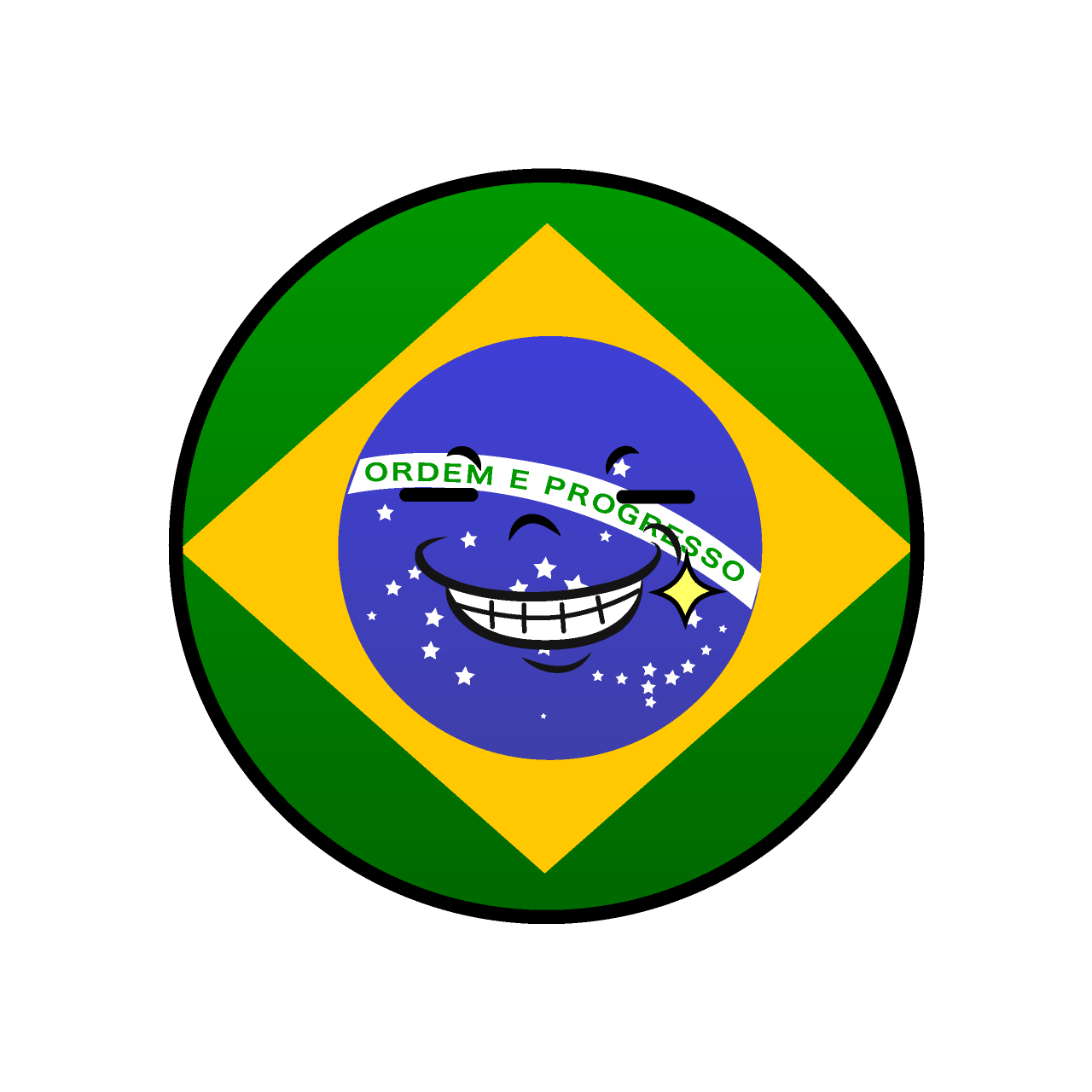 ニヤリと笑うブラジル国旗（丸型）