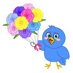 花束を贈る青い鳥