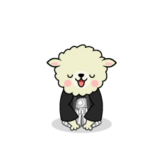 紋付袴でお辞儀する羊